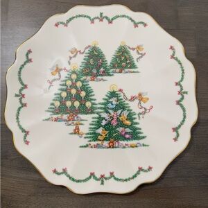 Vintage 1994 Joys of Christmas Cake 11” Plate by Lenox Christmas Trees Angels